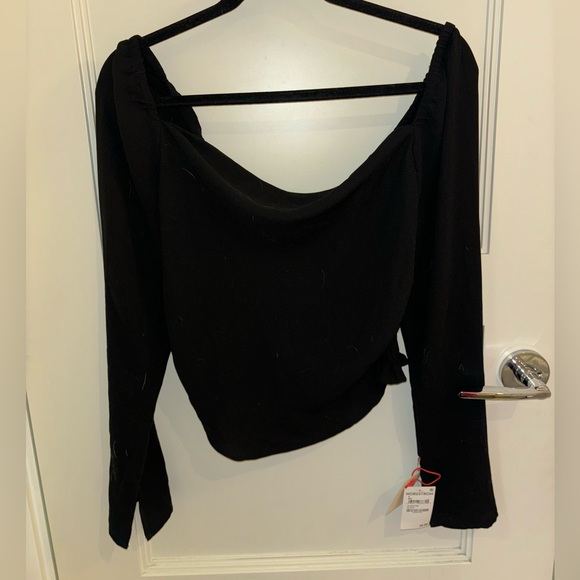 NWT Drape Neck Long Sleeve Black Crop Top - Picture 6 of 6